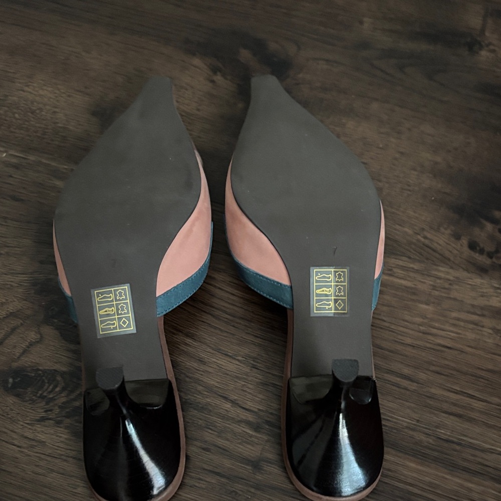 Jeffrey Campbell brown/pink/blue mules - Picture 3 of 5